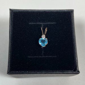 10k Solid Yellow Gold Genuine Blue Topaz & CZ 12.5mm Petite Pendant